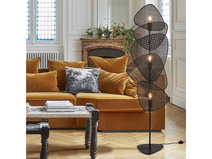 Stehleuchte Screen, schwarz, Rattan, 179 cm hoch - MARKET SET - Wohnzimmer - Design - Holz