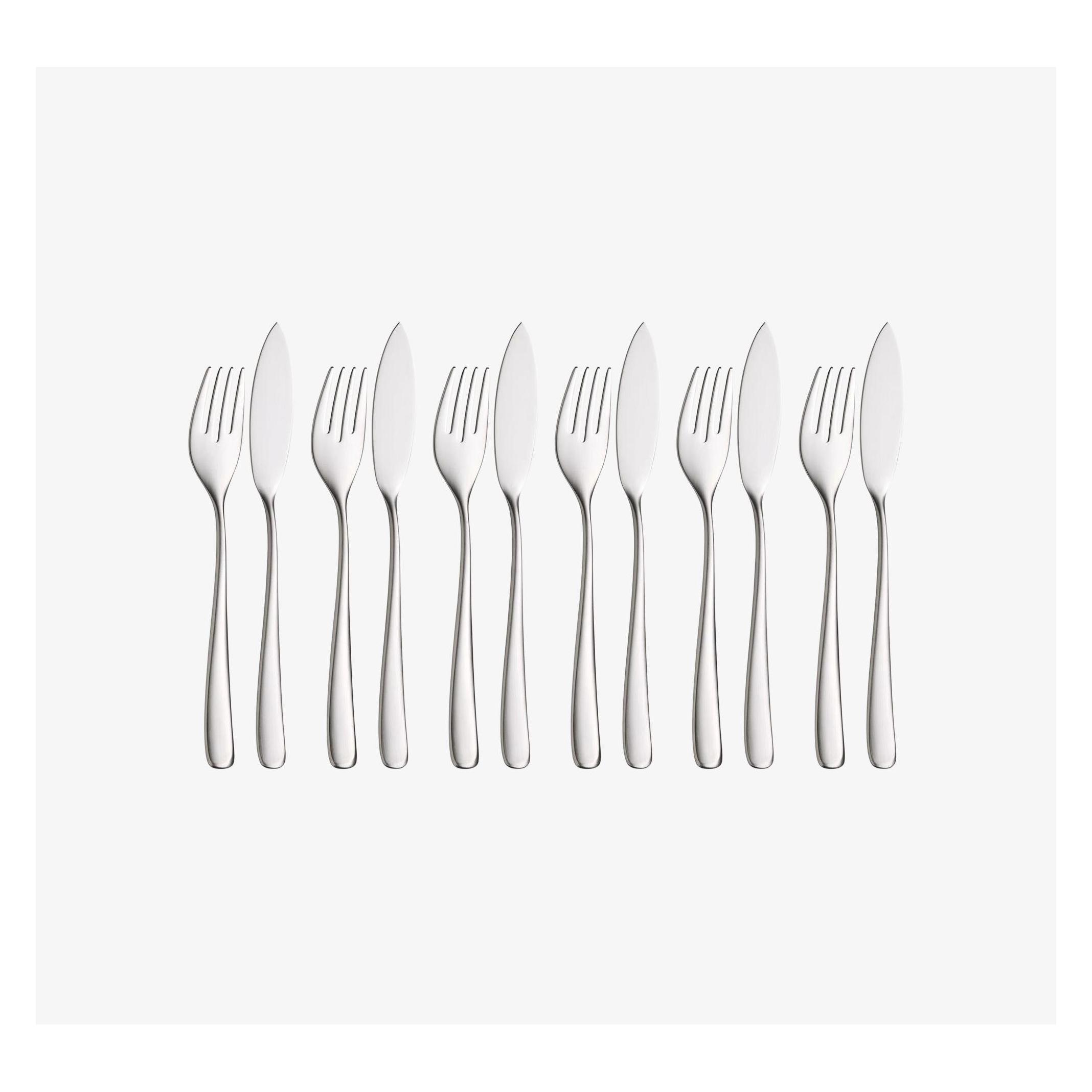 WMF Fischbesteck Fischmesser Fischgabel Fischset Vision 12tlg Edelstahl matt (12 Stk., Besteck Set) (12.7135.6336)