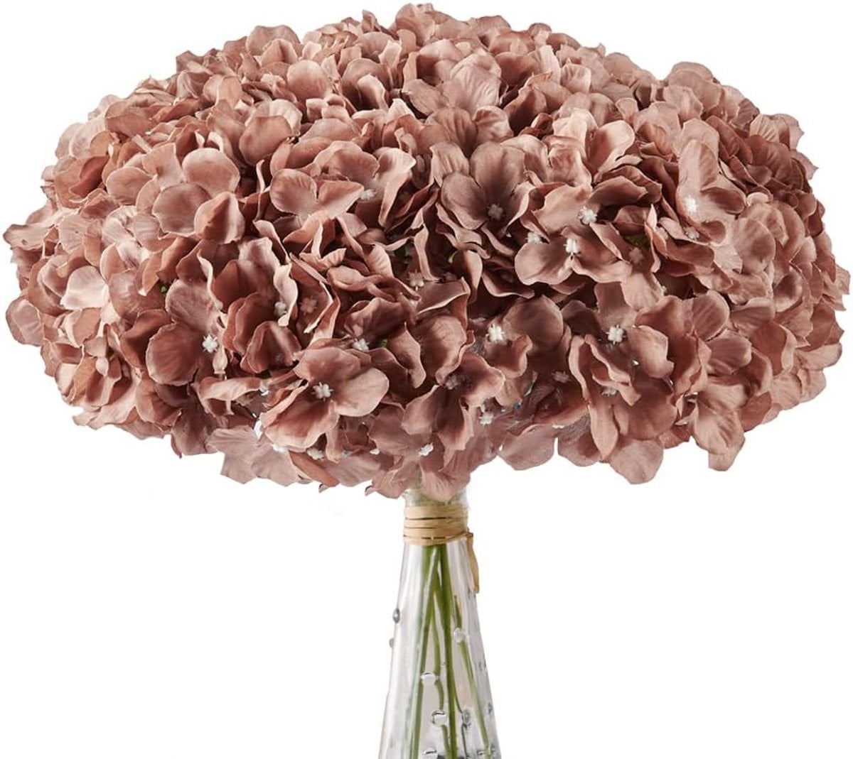 Set van 10 bruine kunsthortensia's van zijden stof voor feestelijke decoratie