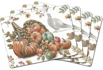 CounterArt Bountiful Harvest Boxed Set of 4 Premium Hardboard Placemats Decorative Heat Tolerant and Easily Wipes Clean