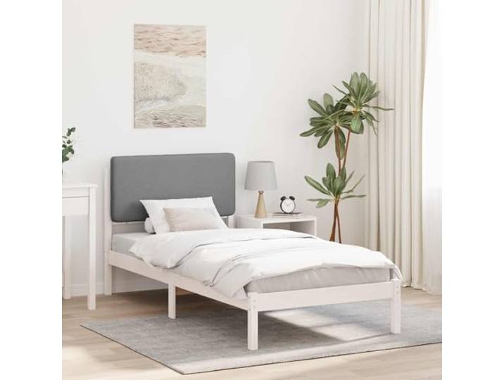 Massivholz Kiefer gepolstertes Kopfteil Skandinavisches Design Bettgestell Bettgestell mit gepolstertem Kopfteil Hellgrau 90x200 cm Massivholz Kiefer Stabil Polsterbett Einzelbett Ohne Boxspring