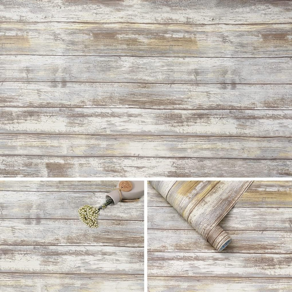 Zelfklevende vinylfolie met houtlook in grijs voor muren en meubels, 90 x 300 cm