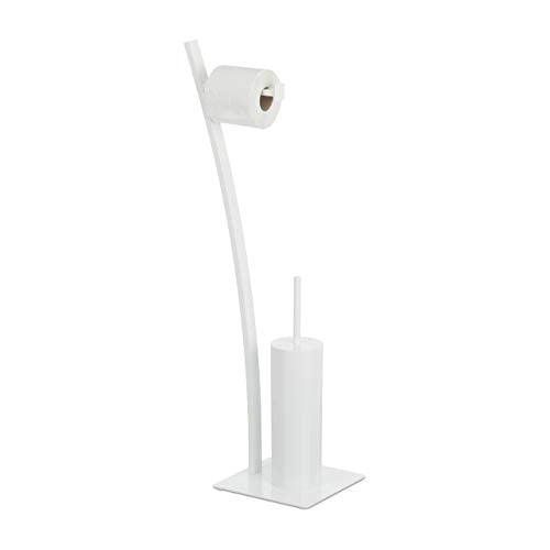 Relaxdays wc garnituur met toiletborstel en toiletrolhouder, wit, H 78 x B 29 x D 20 cm