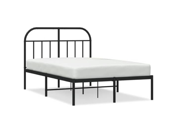 PUGYNBK Bettgestell aus Metall, 120 x 190 cm, mit Kopfteil, Schwarz Pulverbeschichteter Stahl, Metalllatten und -beine, Stauraum unter dem Bett, Rückenstütze beim Lesen