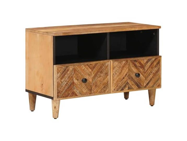 Makastle TV-Schrank aus Massivholz Mango, Braun, 70 x 33,5 x 46 cm, mit Schubladen und Messingknöpfen, für Wohnzimmer