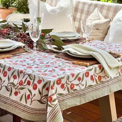 Decor Mantra Red and green square tablecloth- Flowering gums christmas