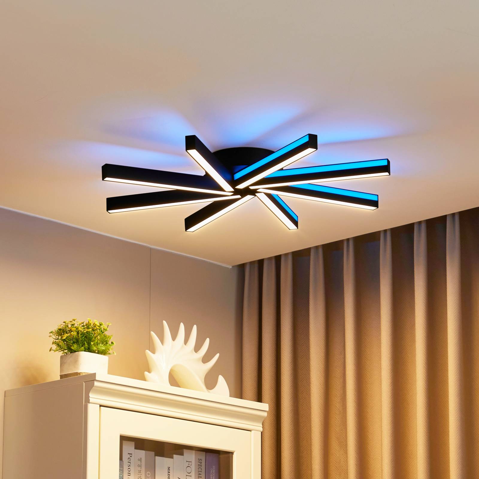 Smart Home Deckenlampe Tjado Lucande, dimmbar, schwarz, für Wohn- / Esszimmer, Metall, Modern, Smart Home Deckenlampe