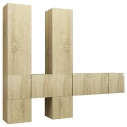 Helloshop26 - 7-tlg. TV-Schrank Sideboard Wohnzimmermöbel Set Sonoma-Eiche Holzwerkstoff Braun