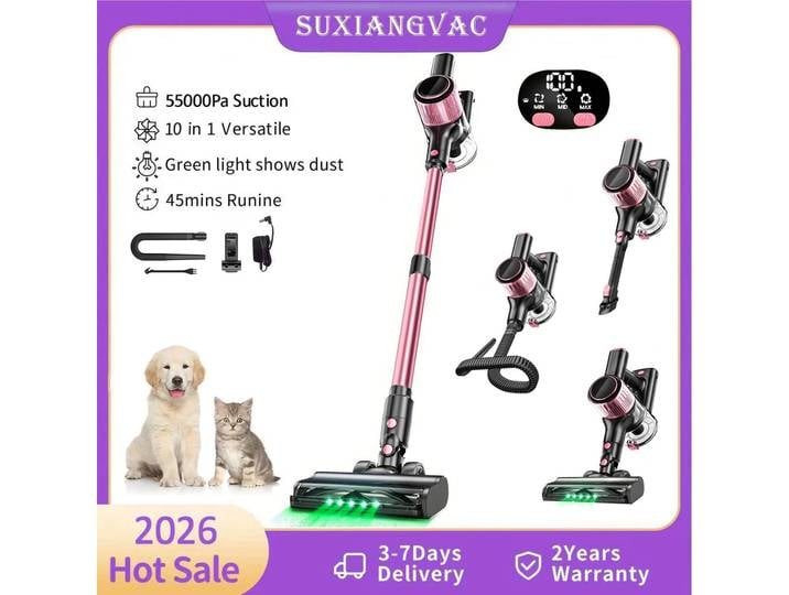 Aspirateur sans fil, aspirateur à main 10 en 1/600 W avec une puissante aspiration de 55 kPa, tuyau, aspirateur léger et rechargeable pour la maison.