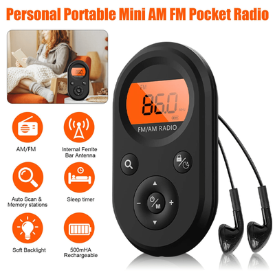 Rechargeable Portable Pocket Digital FM Radio, LCD Stereo Music & News Receiver With Earphones Rechargeable Portable Pocket Digital FM Radio, LCD Stereo Music & News Receiver With Earphones