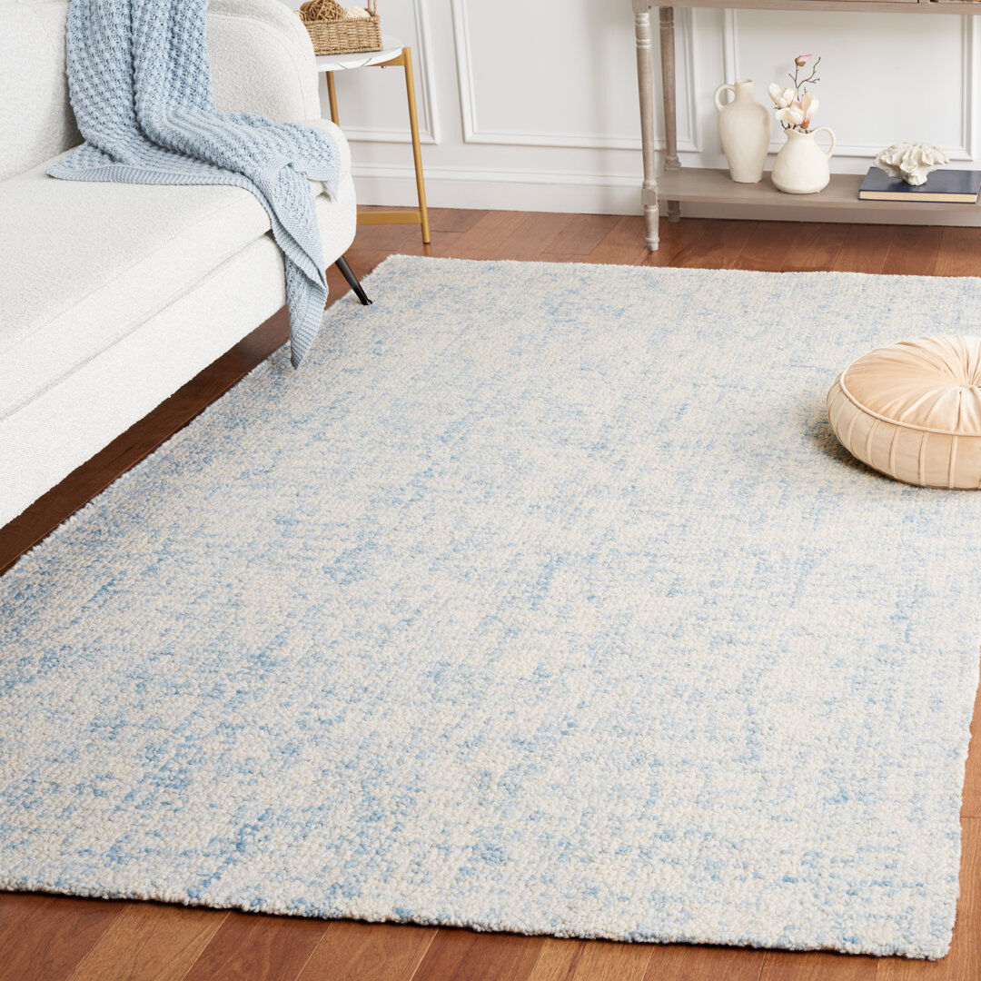 Ebern Designs Nistor Abstract Wool Hand Tufted Area Rug Ivory;Blue Rectangle 244 x 305cm