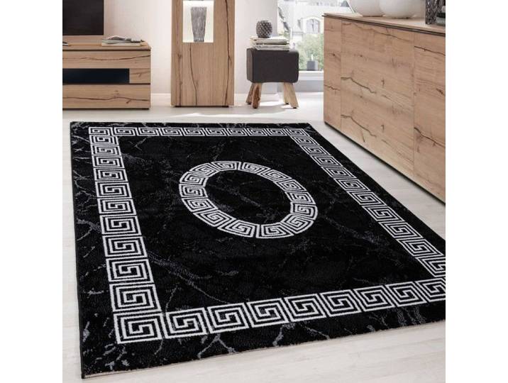 Tapis - Design Moderne - Bordure Ornement Marbre - Noir Blanc - 160x230 cm - 100% Polypropylène