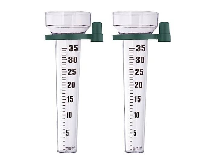 Relaxdays Lot de 2 pluviomètres\, Fixation\, Accessoire de Mesure pour Jardin\, 35 mm/m²\, Plastique\, Transparent - Vert