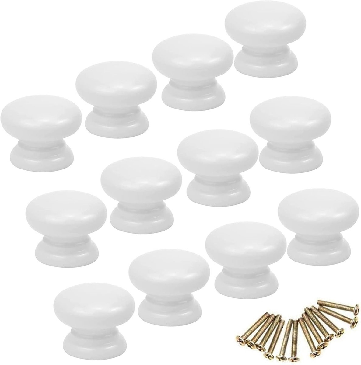 12x Ronde Houten Knoppen Wit - Enkel Gat Trekhendel voor Kast, Lade en Meubels (Ø 33mm)