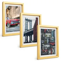 BILDER SET 3er Set - 20x30 cm Goldrahmen - Alte Autobrücke Brooklyn Retro-Audio