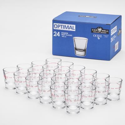 Schnapsglas VAN WELL "Stamper Optimal 2cl Rotring geeicht, 24 Stück", transparent, H:5,9cm Ø:5cm, Glas, Trinkgefäße, geeicht, Rotring