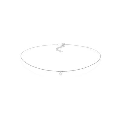Choker ELLI "Halskette Choker mit Anhänger Mondstein Rund 925 Silber" Gr. 36, silber, Halsketten, Damen, mit Steinen, Silber 925 (Sterlingsilber)