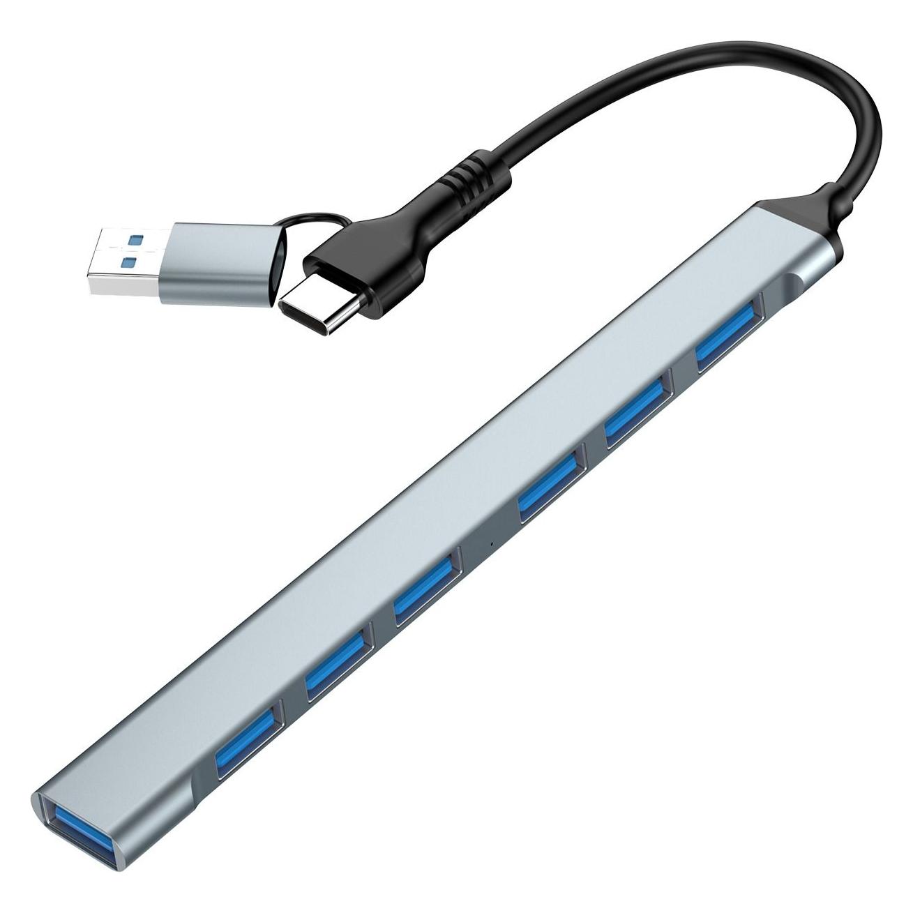 Gembird 7-PORTOWY HUB USB 3.2 (GEN 1) TYPU C (1X USB 3.2 + 6X USB 2.0) SREBRNY (USB-A, USB-C, 7 Ports) (UHB-ACM-U3P1U2P6-01)