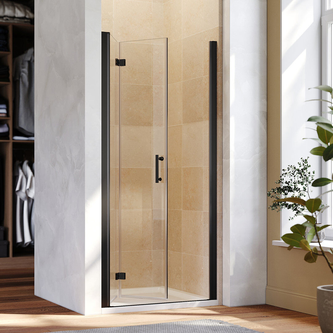 Belfry Bathroom Landeros 4699mm H Hinged Frameless Shower Door with Clear Glass 70"