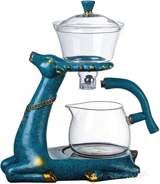 4-delige hittebestendige theeset met verwarmingselement in turquoise glas