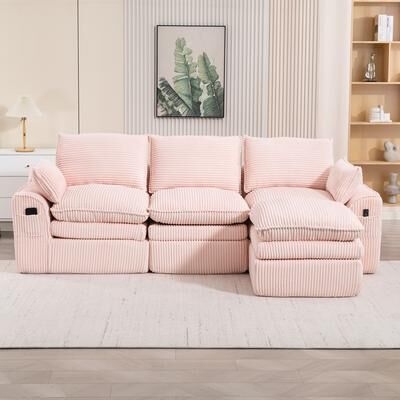 L Shaped Compressed Modular Sectional Sofa Modern Corduroy Upholstered Couches with Movable Footstool