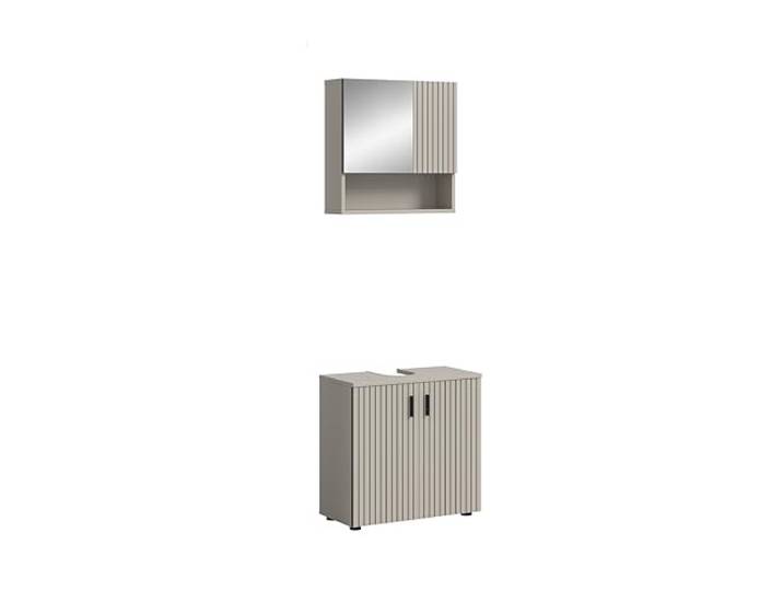 xonox.home – Badkombination Mone 60x180x30 cm in Kaschmir Nachbildung – 2-teiliges Set bestehend aus Waschbeckenunterschrank & Spiegelschrank – Ideale Lösung für kleine Bäder, modern & pflegeleicht