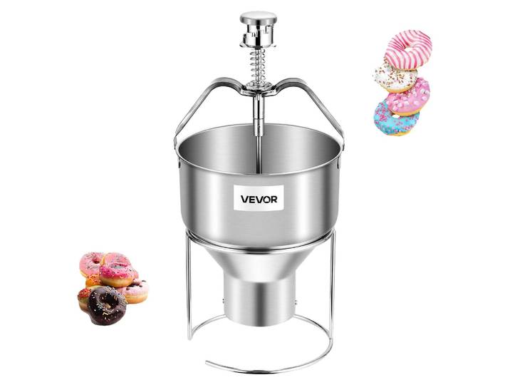 Distributeur de pâte à beignets VEVOR trémie à beignets manuelle de grande capacité (2\,4 L)\, distributeur de pâte commercial en acier inoxydable 304 et avec 6 réglages d'épaisseur & support\, pour les cafés boulangeries cuisines