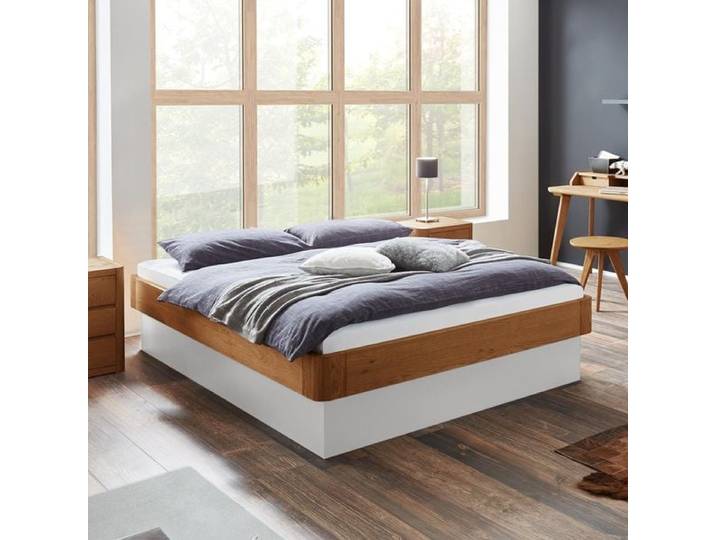 Bett Otavalo Komfort Eiche Massivholz ohne Kopfteil mit Bettkasten 120x200cm modern,