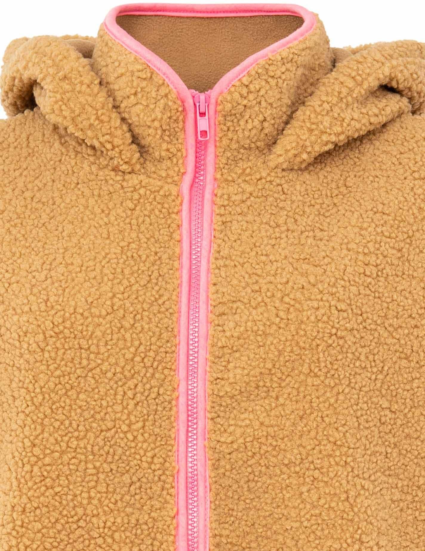 Kurzmantel ZWILLINGSHERZ "ZH", Damen, Gr. M, beige (mittelbeige), Obermaterial: 100% Polyester, Mäntel Kurzmantel, Kapuze, Logo hinten, Zipper, kontrastfarbene Kanten, Eingriffstaschen mittelbeige M