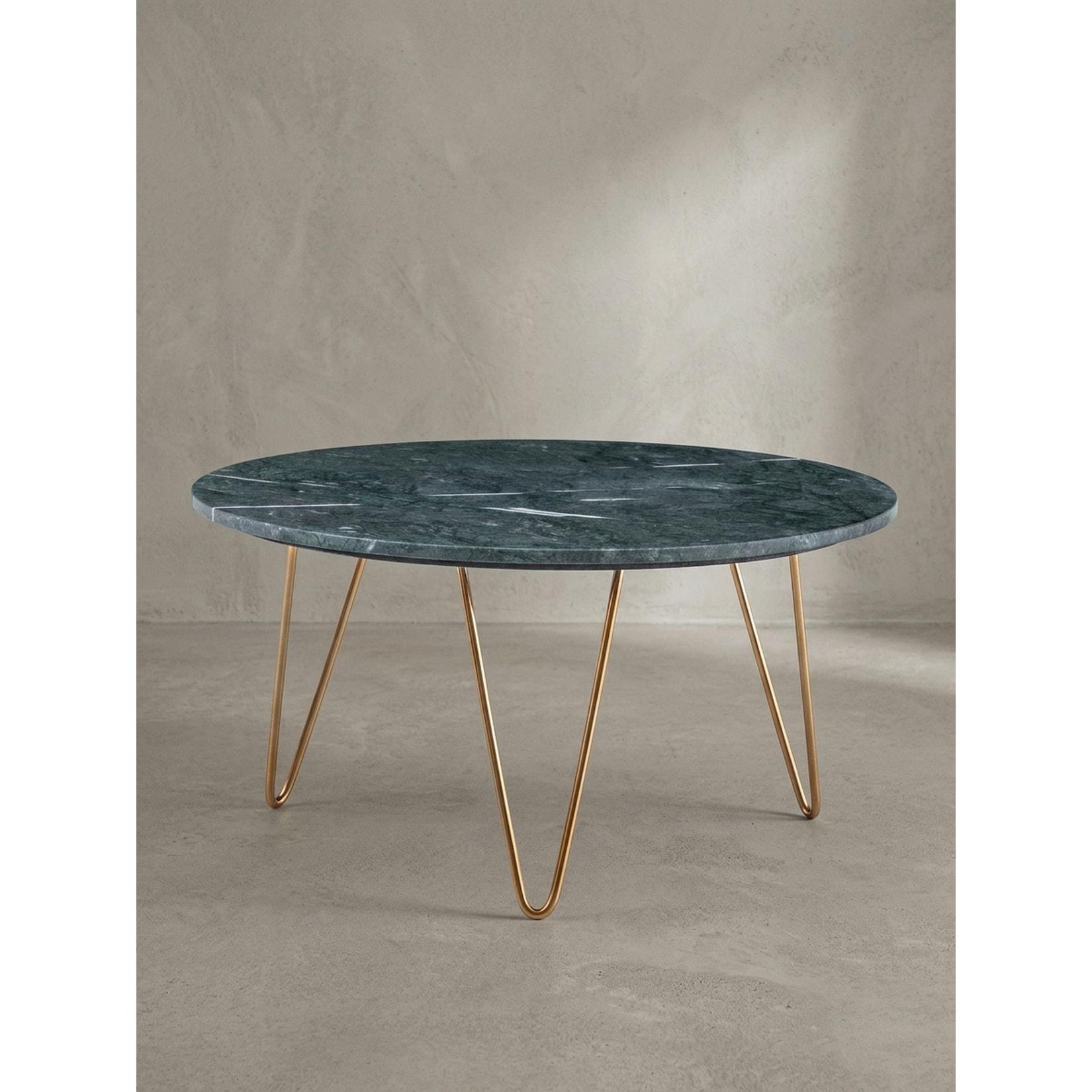 Couchtisch Grün Marmor Dreibein Design 70x70x35 cm, Rund Modern Gold Metall