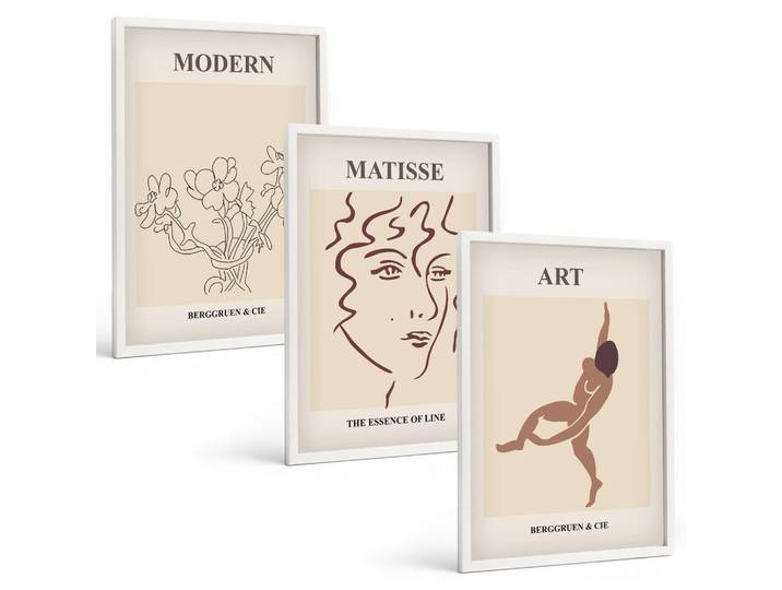Tulup Bilder SET 3er Set - 40x60 cm Weißer Rahmen - Stilvolle Grafiken, Blumen, Figuren, Kunststoff, Rechteckig, 40x60 cm, Fotografie, Bilder & Rahmen, Bilder
