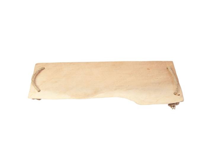 Servierplatte aus Kautschukholz, Servierbrett mit Griffen aus Jute, 50 x 20 cm