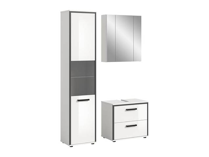 xonox.home - 3tlg. Kombination Kojak Badezimmerkombination in Front weiß Hochglanz Tiefzieh Korpus weiß Melamin - Badmöbelset - modern und funktional
