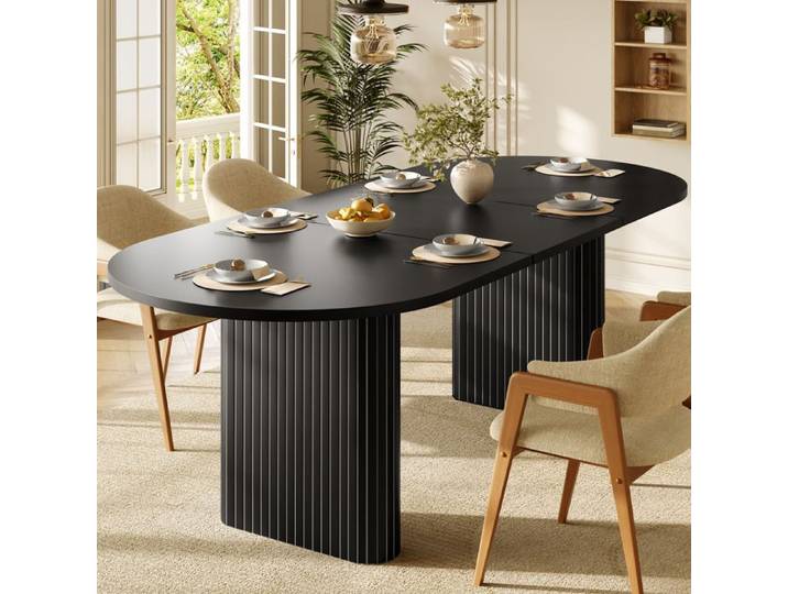 Table à Manger Extensible Ovale 120-160 cm Effet Bois Noir