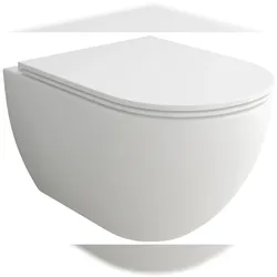 Alpenberger Toilette Spülrandlos Hänge-WC | Keramik Wand-WC mit Nanobeschichtung | Soft-Close WC Sitz | Rimless Tiefspül Klo Bad Gäste-WC Made In EU