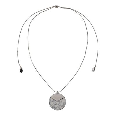 Kette mit Anhänger STEUER "Metall matt 96cm Keramik weiß mit Struktur", silber (silbergrau), Halsketten, Damen, 96cm, Keramik, L: 96 B: 38mm, glänzend, B:38mm