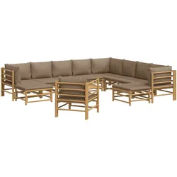 Helloshop26 - Gartenmöbel-Set 12-teilig mit taupefarbenen Bambuskissen 02_0015673