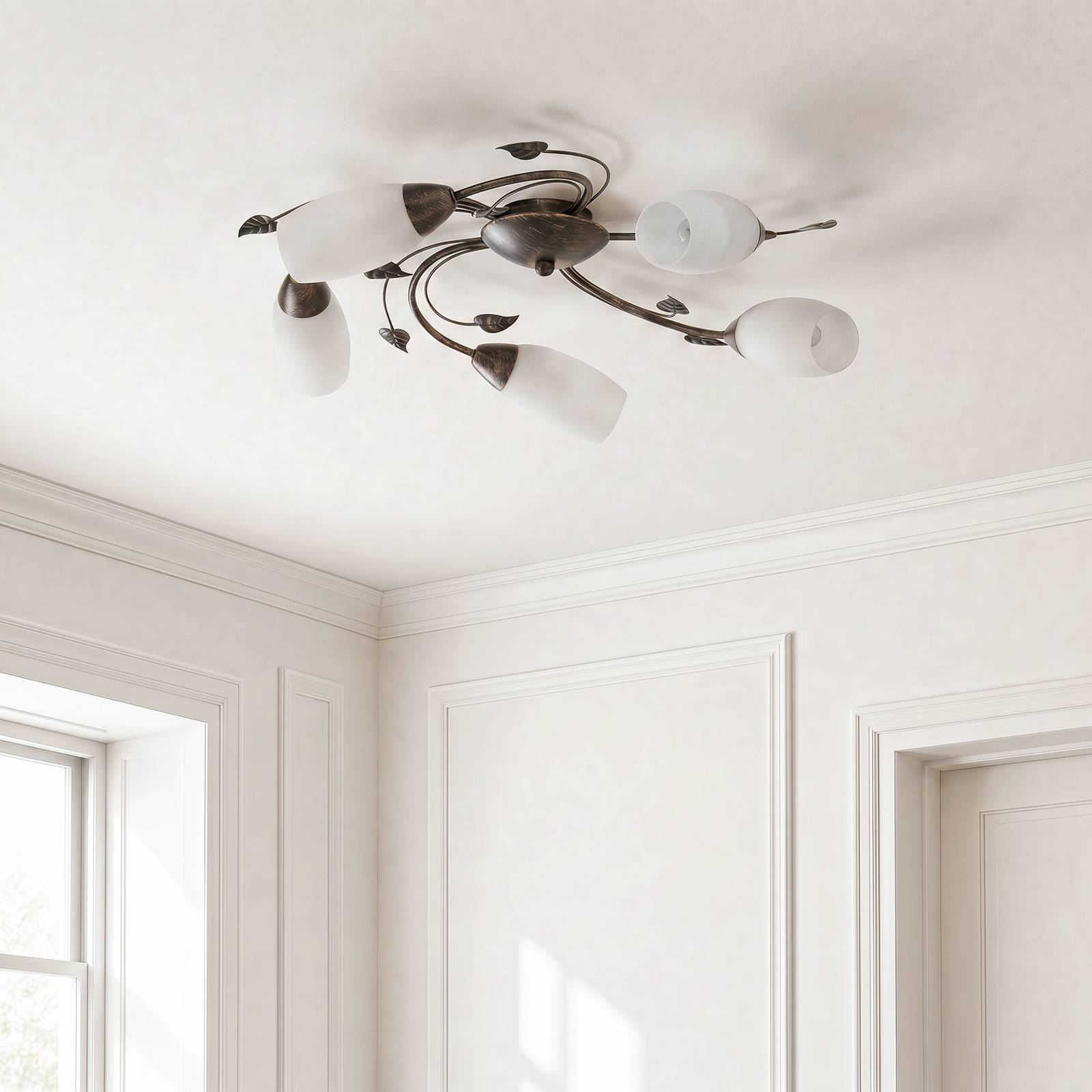 Deckenlampe Stefania Lindby, dimmbar, braun / rost, für Wohn- / Esszimmer, Metall, Antik, Deckenlampe