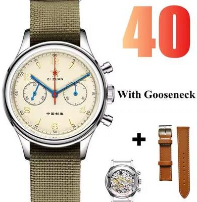 Uplift Essentials Red Star 1963 Mechanical Pilot Watch With Seagull Movement 38mm Or 40mm Chronograph For Men 40mm With Gooseneck
