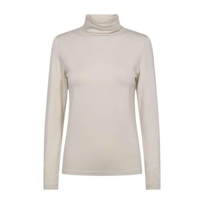 Rollkragenshirt FREEQUENT "Style Liana", Damen, Gr. XL, moonbeam, Web, Obermaterial: 95% Viskose, 5% Elasthan, unifarben, körpernah hüftbedeckend, Rundhals, abgesteppte Kante, Shirts, mit Viskose und Stretch / Körpernah