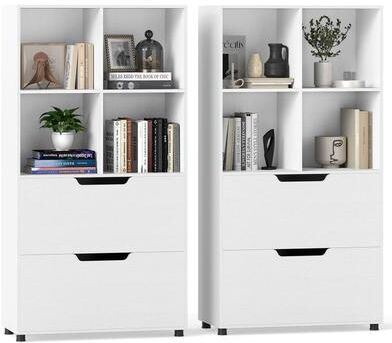 1/2PCS 51'' Tall Floor Bookshelf 4 Cube Bookcase with Drawers
