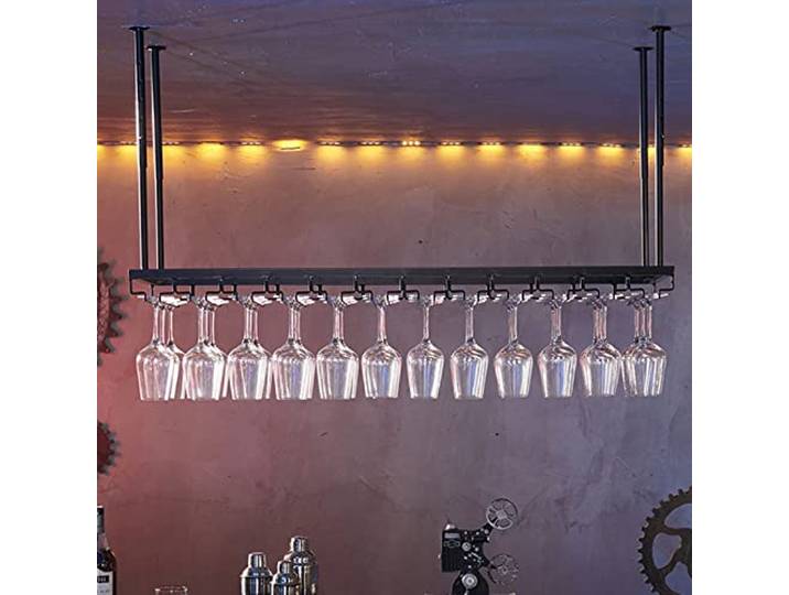 Weinglasregal Weingläser Halter Decke Hängend Deckenregal Gläserhalterung aus Metall Weinglas Halterung Weingläser Aufhängen Decken Weinregal Küche Bar unter Schrank, schwarz ( Size : 120x25x21cm )