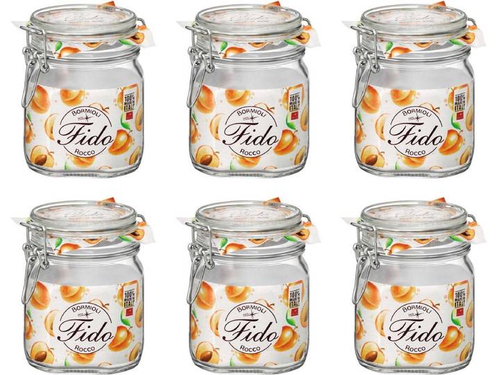 Bormioli Rocco Weckpot Fido - 10 x 10 cm / 750 ml - vierkant - 6 stuks