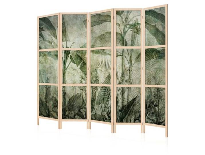 LUMASOUL Japanische Trennwand Paravent Raumteiler 225x172 cm Dschungel 5 teilig Dekorativ, Shoji-Stil, faltbar, freistehend, als Sichtschutz für Wohnräume