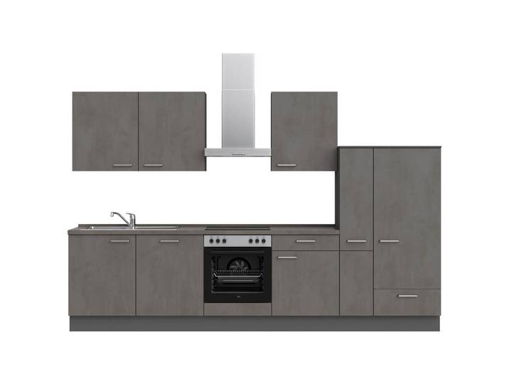 Küchenleerblock, Grau, 330 cm, Metall, 2 Schubladen, Modern, Nobilia