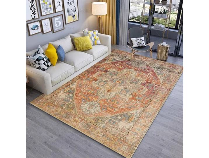 VIKAMA Tapis d'intérieur vintage bohème antidérapant facile à nettoyer pour salon, chambre, salle à manger, bureau, décoration de la maison