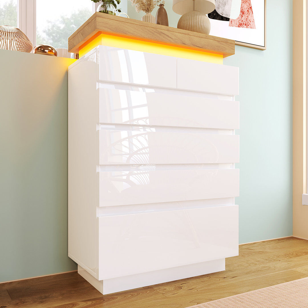 Metro Dauda 73 cm W Chest of 5 Drawers White 115cm H X 73cm W X 39cm D