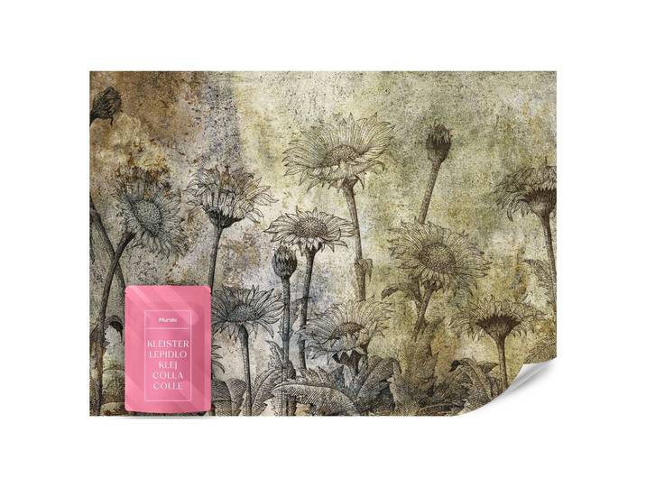FOTOTAPETE Abstrakte Sonnenblumen Beton Retro 200x140