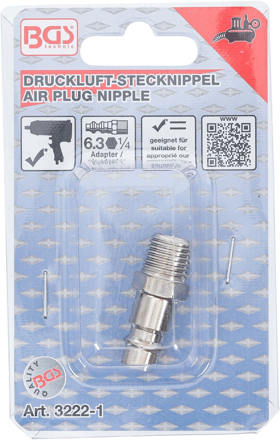 BGS Druckluft-Stecknippel 3222-1, 6,3 mm (1/4") Außengewinde ; BGS technic)