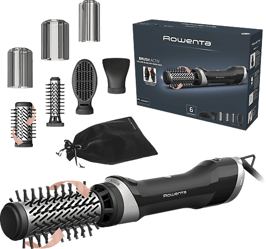 Moldeador - Rowenta Brush Activ UB9540, Cepillo giratorio de aire caliente, 2 cepillos giratorios, 1000 W, Diseño Ergonómico, Negro